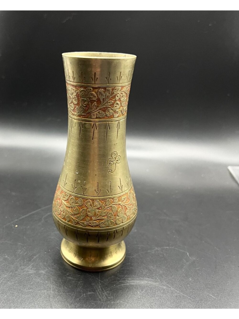 Handmade Brass Vase Engraved Floral Patterns Intricate Vintage India Numbered